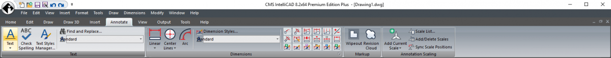 IntelliCAD Ribbon - annotate