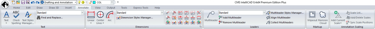 CMS IntelliCAD 8.4 Premium - New Annotate tab